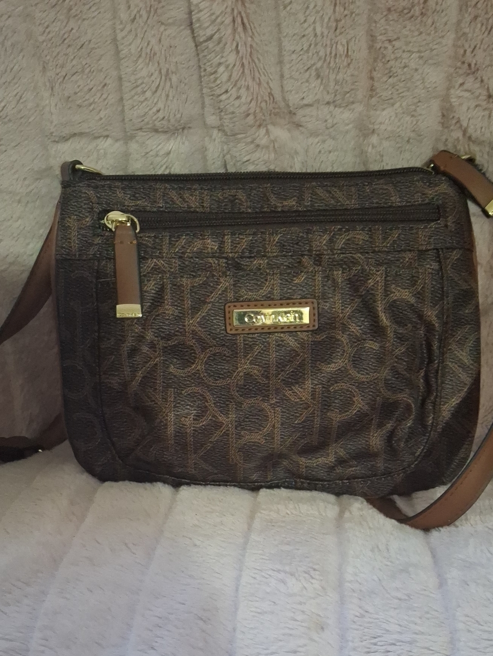 Coach Brown Signature Monogram Crossbody Bag with Gold Hardware